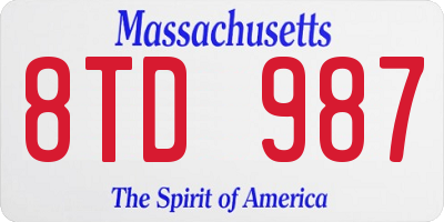 MA license plate 8TD987