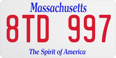 MA license plate 8TD997