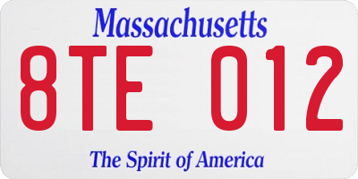 MA license plate 8TE012