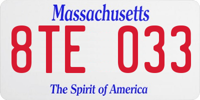 MA license plate 8TE033