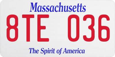 MA license plate 8TE036