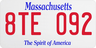 MA license plate 8TE092