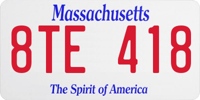 MA license plate 8TE418