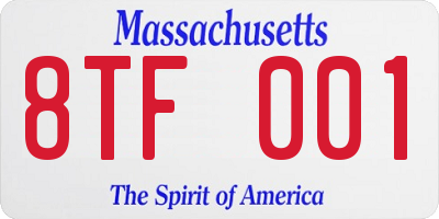 MA license plate 8TF001