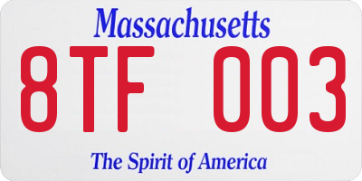 MA license plate 8TF003
