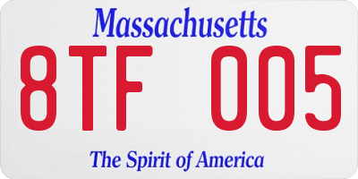 MA license plate 8TF005