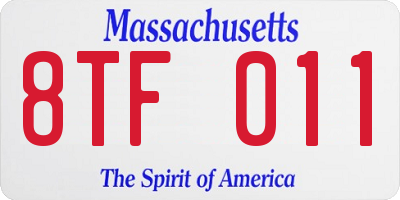 MA license plate 8TF011