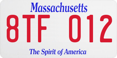 MA license plate 8TF012