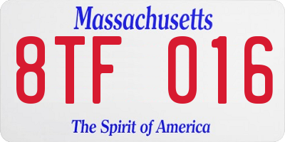 MA license plate 8TF016