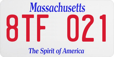 MA license plate 8TF021
