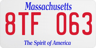 MA license plate 8TF063
