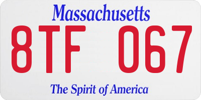 MA license plate 8TF067