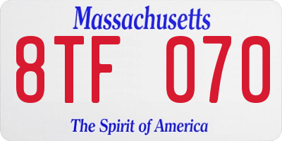 MA license plate 8TF070
