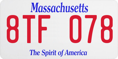 MA license plate 8TF078