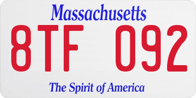 MA license plate 8TF092