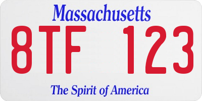 MA license plate 8TF123
