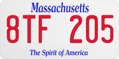 MA license plate 8TF205