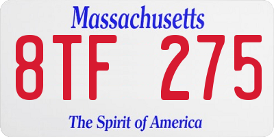 MA license plate 8TF275