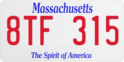 MA license plate 8TF315