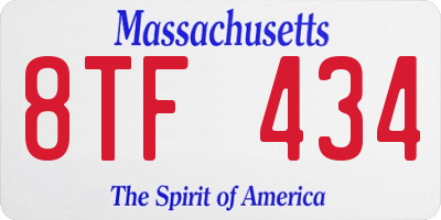 MA license plate 8TF434