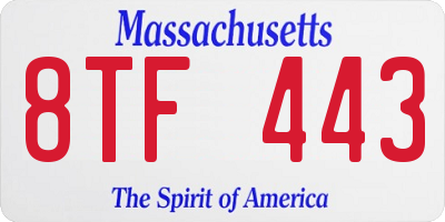 MA license plate 8TF443