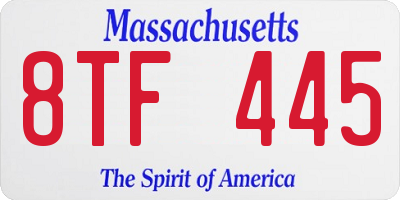 MA license plate 8TF445