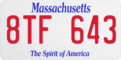 MA license plate 8TF643