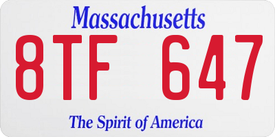 MA license plate 8TF647