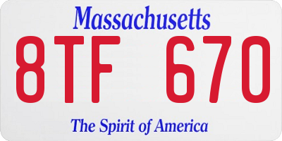 MA license plate 8TF670