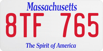 MA license plate 8TF765