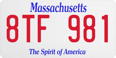 MA license plate 8TF981