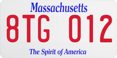 MA license plate 8TG012