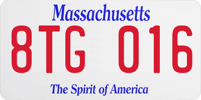 MA license plate 8TG016