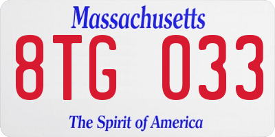 MA license plate 8TG033