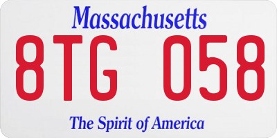 MA license plate 8TG058