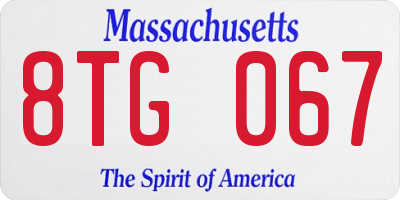 MA license plate 8TG067