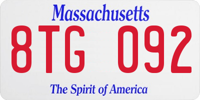 MA license plate 8TG092