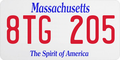 MA license plate 8TG205