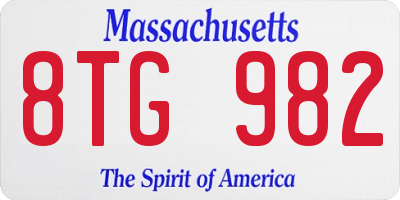 MA license plate 8TG982