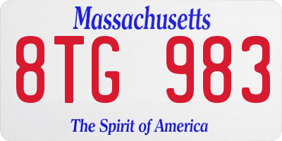 MA license plate 8TG983