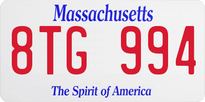 MA license plate 8TG994