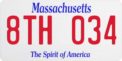 MA license plate 8TH034