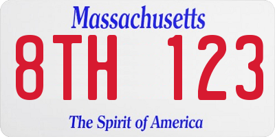 MA license plate 8TH123