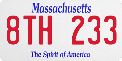 MA license plate 8TH233