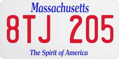 MA license plate 8TJ205