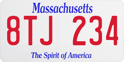 MA license plate 8TJ234