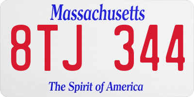 MA license plate 8TJ344