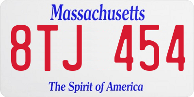 MA license plate 8TJ454