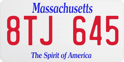 MA license plate 8TJ645