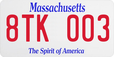 MA license plate 8TK003